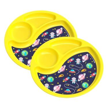 Imagem de Kit 2 Pratinho Com Divisória Infantil Introdução Refeição Para Bebê Criança Decorado Menino Menina (Astronauta)