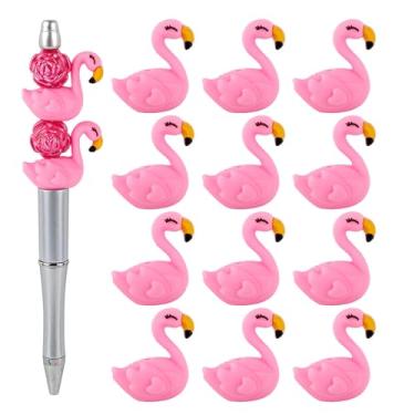 Imagem de Framendino, Pacote com 12 contas focais de silicone flamingos 3D para fazer canetas, chaveiro