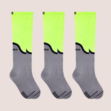Imagem de 3 Meias 3/4 Compressão Masculina Fitness Corrida Selene, Amarelo, Cinz