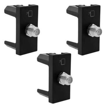 Imagem de Kit 3 Tomadas Antena Tv - Conector F Pial Plus+ Preto 615030pt