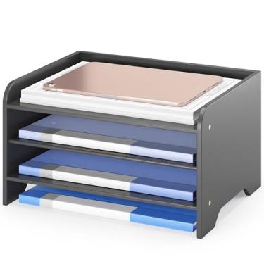 Imagem de Organizador de arquivos de mesa, organizador de documentos de papel de mesa de 4 camadas, para suprimentos de escritório em casa, acessórios de mesa de escritório e espaço de trabalho (preto)