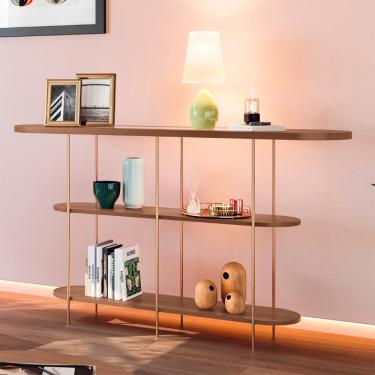 Imagem de Aparador De Sala Com Prateleiras Pé Metal Infinity Castanho - Hb Móveis