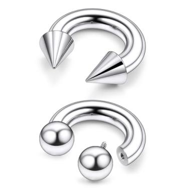 Imagem de Oufksiyy F136 titânio 18/16/14/12/10/8/6/4/2G Anel de nariz em ferradura septo cirúrgico grau 6-16 mm Double Rook Daith Hoop Gauge Brincos Cavalo Brilhado Labial Anéis Woemn Men Piercing Joia, Metal
