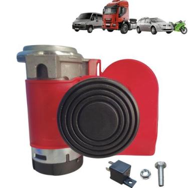 Imagem de Buzina A Ar 12V Moto Carro Caminhão Universal Compacta C/ Rele E Compr