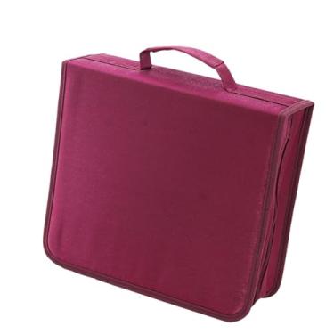Imagem de AsrMyjcx Suporte para estojo de CD, suporte para estojo de DVD, capacidade para 256 unidades, com alça, moderno, portátil, com zíper, bolsa, carteira para, Borgonha