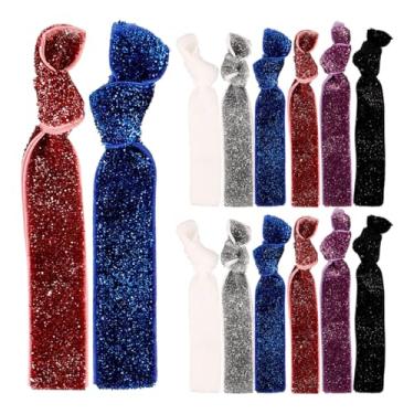 Imagem de Lurrose 18 peças de laços de cabelo com glitter, sem vincos, prendedores de rabo de cavalo com fita elástica (cores sortidas)