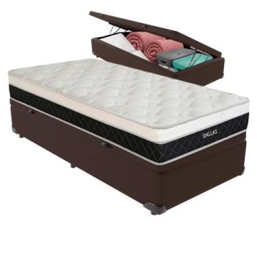 Imagem de Cama Box Baú e Colchão Dallas Molas V-tech 78x188x20, Marrom