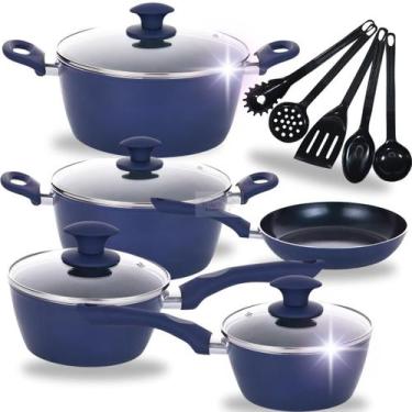 Imagem de Kit Jogo de Panelas 10 Peças Indução Blue Red Revestido em Cerâmica An