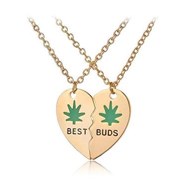Imagem de Art Attack Colar de corrente Broken Heart Best Buds, pote de maconha CBD THC 420 Weed Ganja Best Friends Besties Love BFF Conjunto de presente com pingente correspondente (ouro)