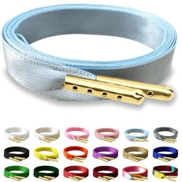 Imagem de RSAJHTRY Cadarços de sapato de fita de cetim, 2 pares de cadarços de seda planos de 10 mm de largura para tênis femininos, 13 azul-claro, 31.5 inch (80CM)
