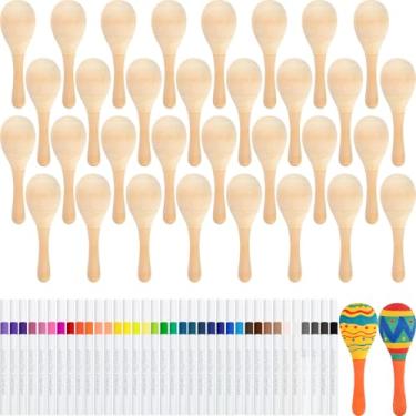 Imagem de NEBURORA 36 peças DIY Mini maracas de madeira inacabadas com 36 peças canetas multicoloridas Fiesta Mexicana Maracas Favores Cinco De Mayo Decorações de Festa