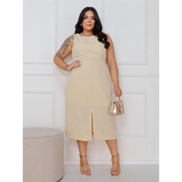 Imagem de Vestido Midi Plus Size em Linho com Fenda Frontal Sofisticada - Lumia,