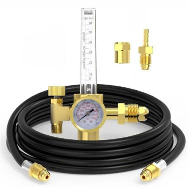 Imagem de Savildo Regulador de gás argônio CO2, medidor de fluxo de argônio, regulador de gás com mangueira de gás soldador CGA580 para soldador Mig Tig com mangueira de gás de 10 a 60 CFH, fluxo de saída 0 a
