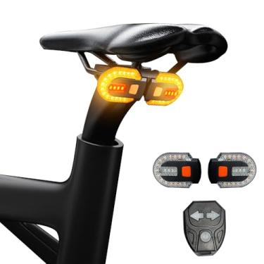 Imagem de JINKEY Sinais de bicicleta, luzes de seta brilhantes IPX5 à prova d'água sem fio com controle remoto traseiro luz de bicicleta LED recarregável por USB para mountain bike, bicicleta, scooter