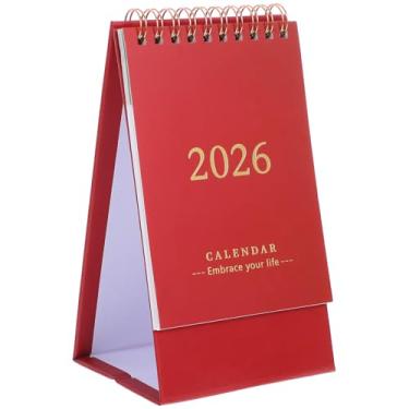 Imagem de NUOBESTY Mini calendário de mesa vermelho 2023 com flip para escritório, pequeno, retrô, para planejamento, organização, agenda diária
