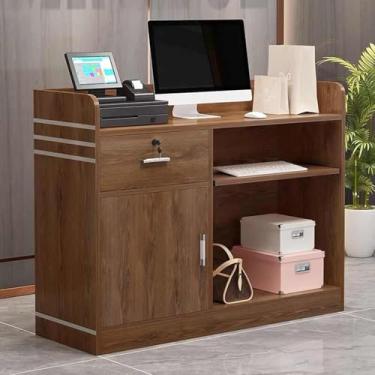 Imagem de Mesa De Recepção Moderna De Madeira Com Balcão E Armazenamento Balcão De Checkout Ideal E Balcão De Boas-vindas Para Lobbies Salões De Beleza Lojas De Var, Dark Brown, 100cm/39.4in