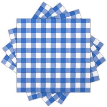 Imagem de 80 guardanapos de coquetel xadrez 3 camadas guardanapos descartáveis papel azul e branco guardanapos de bebida para jantar, piquenique, festa de aniversário