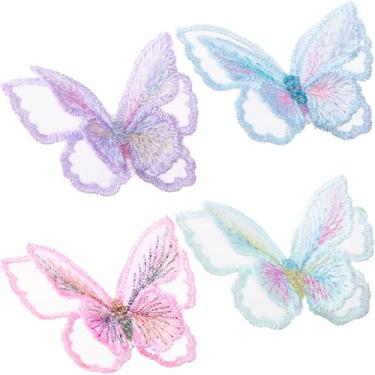Imagem de HINZIC 4 peças de apliques de renda de borboleta, apliques de organza de camada dupla, bordado decorativo para casamento, noiva, roupas, jeans, chapéu, mochilas, calças, enfeites de cortina - 4 cores