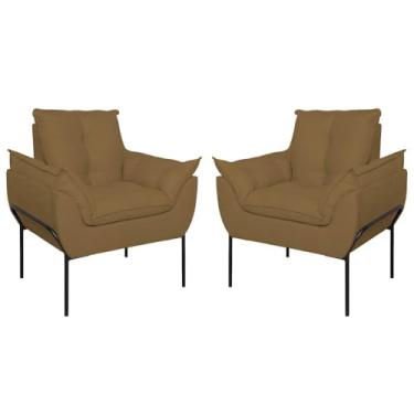 Imagem de Kit 02 Poltronas Base Metal Preto Sala Quarto Balaqui Decor Cor:capuccino
