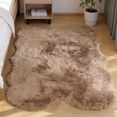 Imagem de Goolela Tapete de pele de carneiro sintética marrom claro bege macio tapete 10 x 15 para quarto, felpudo, macio, sala de jogos, peluche, lavável, pele de carneiro