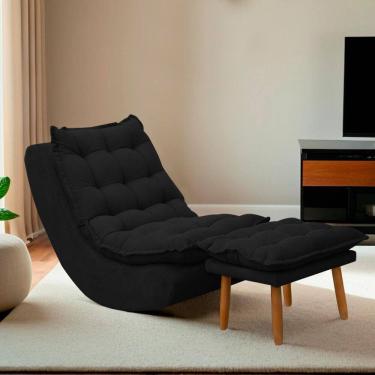 Imagem de Kit Poltrona Decorativa Melissa Com Balanço Gangorra Estofada E Puff Em Bouclê