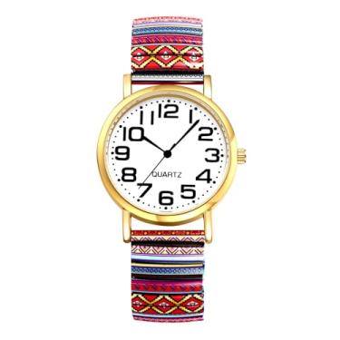 Imagem de OIDEA Relógios femininos com pulseira elástica: Relógio de pulso feminino casual com mostrador grande de flor boêmia, fácil leitor, analógico, quartzo, elástico, relógio de pulso feminino, Colorido e