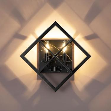 Imagem de fengkeDU Arandelas de parede pretas, lâmpada de montagem de arandelas de parede rústica de 45 cm para sala de estar quarto banheiro escada (base E12, lâmpadas não incluídas 1 pacote) textura de