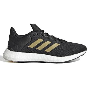Imagem de adidas Tênis de corrida feminino Pureboost 21, Preto/dourado metálico/cinza, 7.5