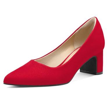 Imagem de mysoft Sapatos Femininos De Bico Fino, Salto Baixo Grosso 2" E Baixo, Calçados Elegantes, Vermelhos