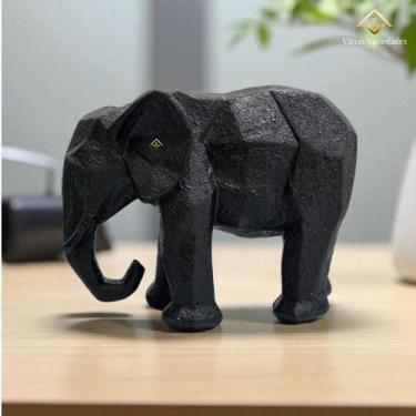 Imagem de Estátua Elefante Geométrico em Gesso Preto 24cm Objeto Decorativo Mode