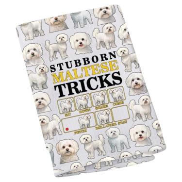 Imagem de LEVLO Truques malteses teimosos de cachorro toalha de cozinha dono de cachorro maltês decoração de cozinha toalha de prato presente para cachorro pai mãe (maltês)