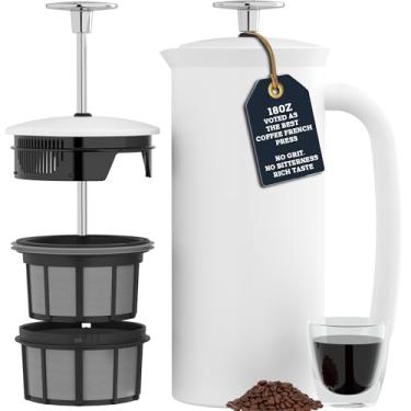 Imagem de ESPRO P7 French Press de aço inoxidável 304 – Microfiltro de parede dupla patenteado isolado prensa francesa, sem grãos, resistente ao calor, livre de BPA, branco fosco (510 g)