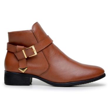 Imagem de Bota Feminina Couro Cano Curto Bota Coturno Casual Fivela Lateral Bota Dia a Dia