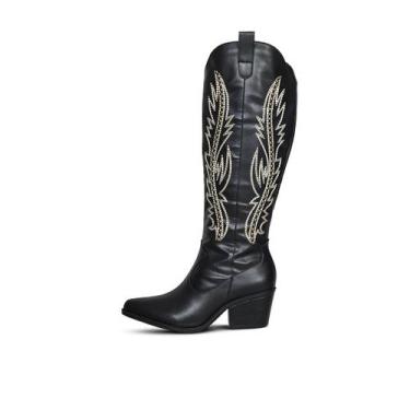 Imagem de Bota Texana Cano Longo Preta Com Tachas - Jessica Leal Shoes, Preto, 3