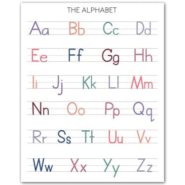 Imagem de ZUKIY Alfabeto pastel - Arte de parede Abc e 1-20 para quarto de crianças ou sala de aula - Pôster educacional de berçário para crianças pequenas e pré-escolares - conjunto de impressão de
