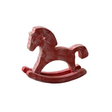 Imagem de IEUDNS Cavalo de balanço de madeira, decoração de mesa, decoração criativa, artesanato exclusivo, minimalista, coleção de souvenirs, estátua de cavalo, Vermelho