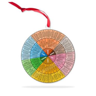 Imagem de Ornamentos de acrílico com gráfico de roda de emoções de 10 cm para árvore de Natal, gráfico de emoções de saúde mental para fisioterapeuta, lembrança de roda de sentimentos para conselheiros
