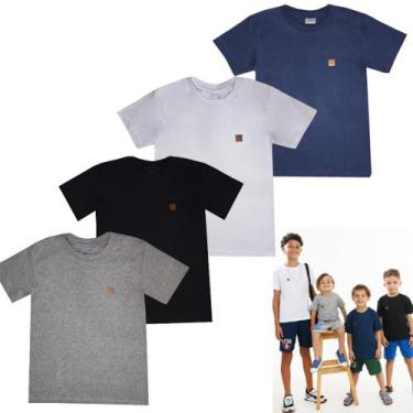 Imagem de Kit 4 Camisetas Manga Curta Juvenil Menino Lisa Roupa Verão Infantil M