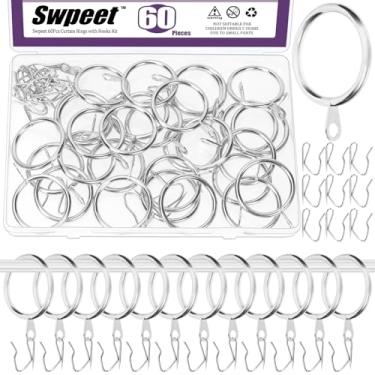 Imagem de Swpeet Anéis de Cortina com Ilhós 60 peças 32 mm / 1,3 polegadas Diâmetro Interno Anel de Cortina de Metal Silencioso com Ganchos de Drapery Kit Sortido de Ganchos de Cortina de Metal, para Porta de