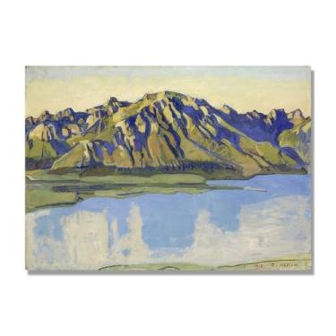 Imagem de Pinturas a óleo famosas, (paisagem 26) por Ferdinand Hodler, reprodução impressa em tela, arte de cenário para decoração de sala de estar. Apenas tela de 80 x 112 cm - 31,4 x 44,1 pol