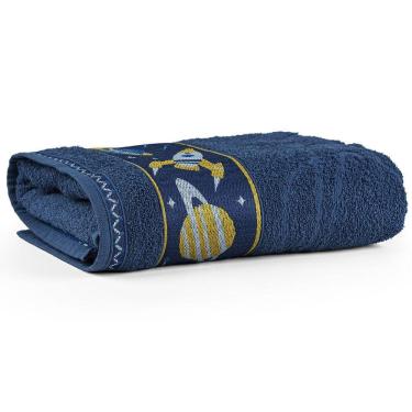 Imagem de Toalha De Banho Avulsa Minimi Infantil 100% Algodão - 1,15m X 75cm - Galáxia - Azul Marinho