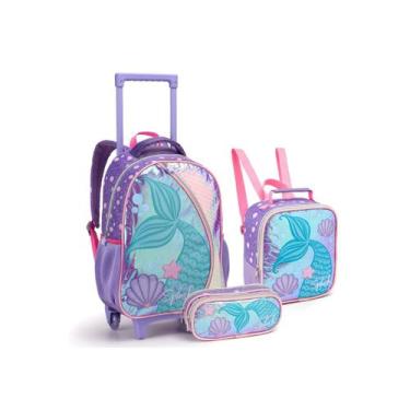Imagem de Kit Mochila Rodinha Cauda Sereia Meninas Escolar Holográfica - Seanite