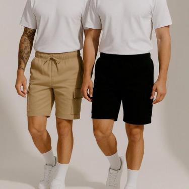 Imagem de Kit 2 Bermuda Cargo Masculina Curta Streetwear casual Short Sarja Bols