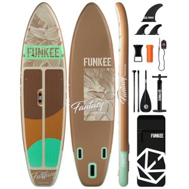 Imagem de FUNKEE Prancha de stand up paddle inflável extra larga de 11'×34"×6", prancha de sup com barbatanas removíveis, mochila, remo flutuante, trela de segurança, capa de telefone flutuante para a