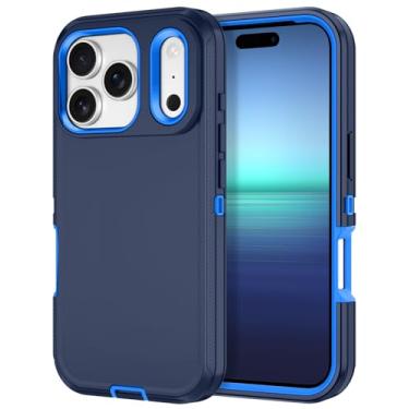 Imagem de I-HONVA Capa para iPhone 17 Pro Max à prova de choque à prova de poeira/queda, 3 camadas, proteção total [sem protetor de tela] Capa resistente para Apple iPhone 17 Pro Max 6,9 polegadas 2025, azul