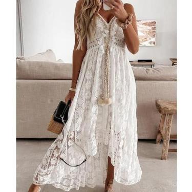 Imagem de Vestido Midi Feminino De Verão Com Decote Em V, Sem Mangas, Solto, Irr