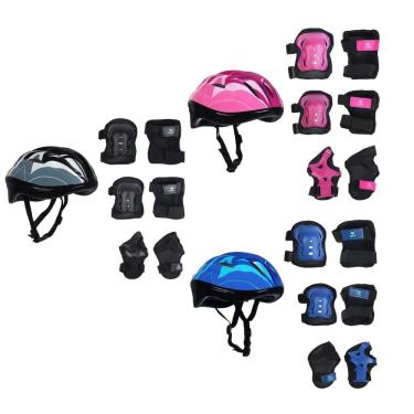 Imagem de Kit de Proteção Capacete Ajustável Esportes Radicais Skate Bike Patinete Patins Infantil Completo Tam P Bel