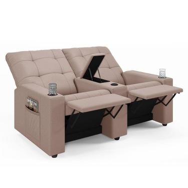 Imagem de Poltrona do Papai Reclinável Cinema 2 Lugares Manual Baú USB Haifa F05 Veludo Rosê - Lyam Decor