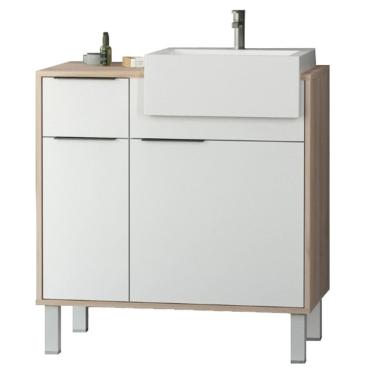 Imagem de Balcão Gabinete Para Banheiro Com Pés e Cuba 80cm West B06 Branco Faia - Lyam Decor