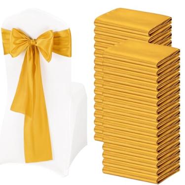 Imagem de 100 peças de faixas de cetim para cadeira, faixas de cadeira de cetim douradas, laços, capa de cadeira, suprimentos de gravata traseira para eventos de recepção de casamento, banquetes, festas